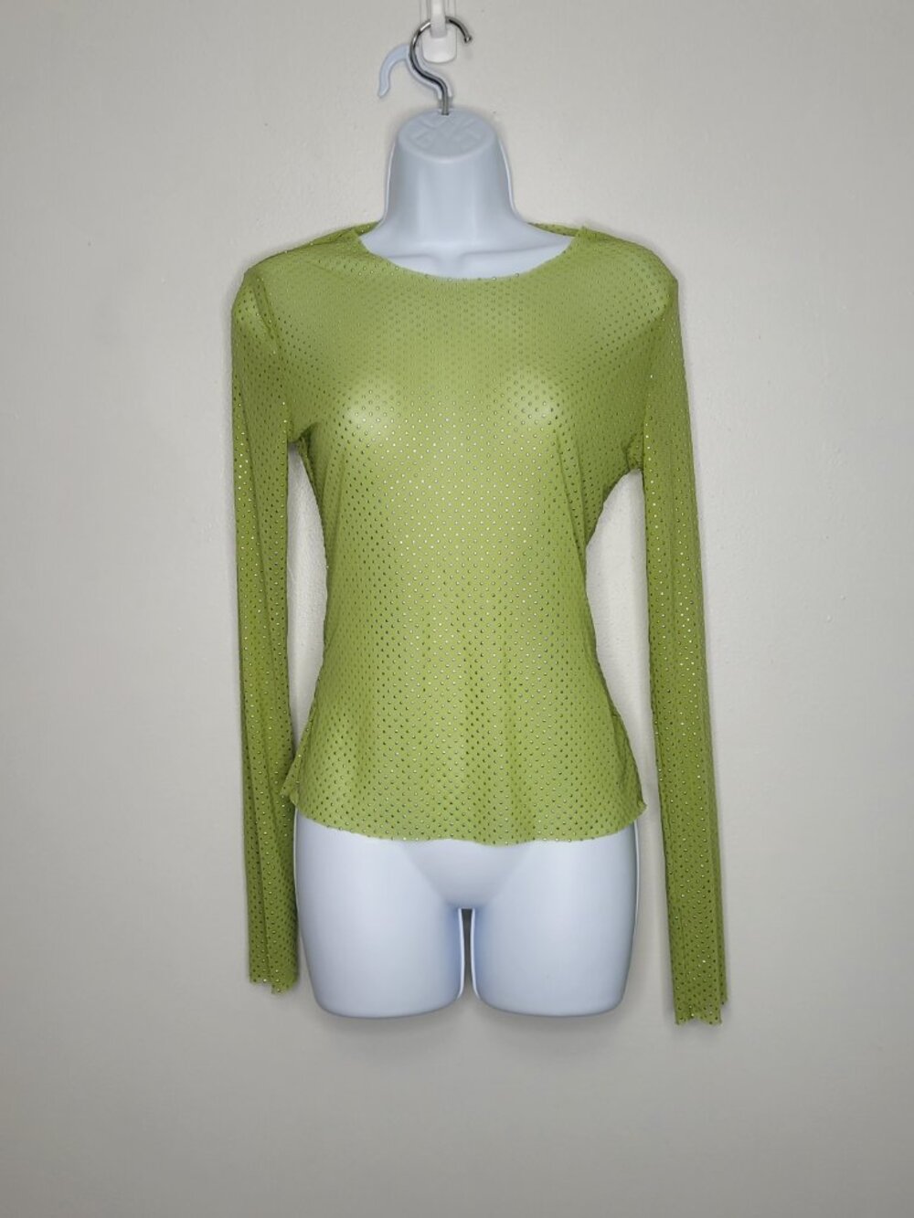 Green micro mesh studded long sleeve club kid rave concert laying long sleeve